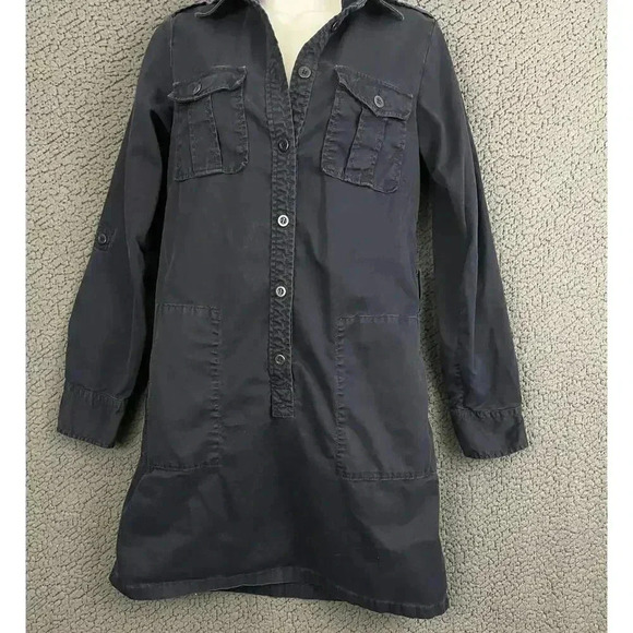 J.Crew Dark Blue Trench Dress Sz 4 - Button Up Long Sleeve Collared 100% Cotton - Picture 4 of 12